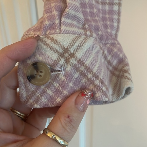 Aeropostale pink cream plaid cropped flannel jacket with hood, medium - Picture 3 of 12